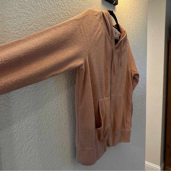 Billabong Essentials Sherpa Zip Hoodie Medium Cozy Dusty Rose Zip Jacket Pockets - Picture 5 of 9